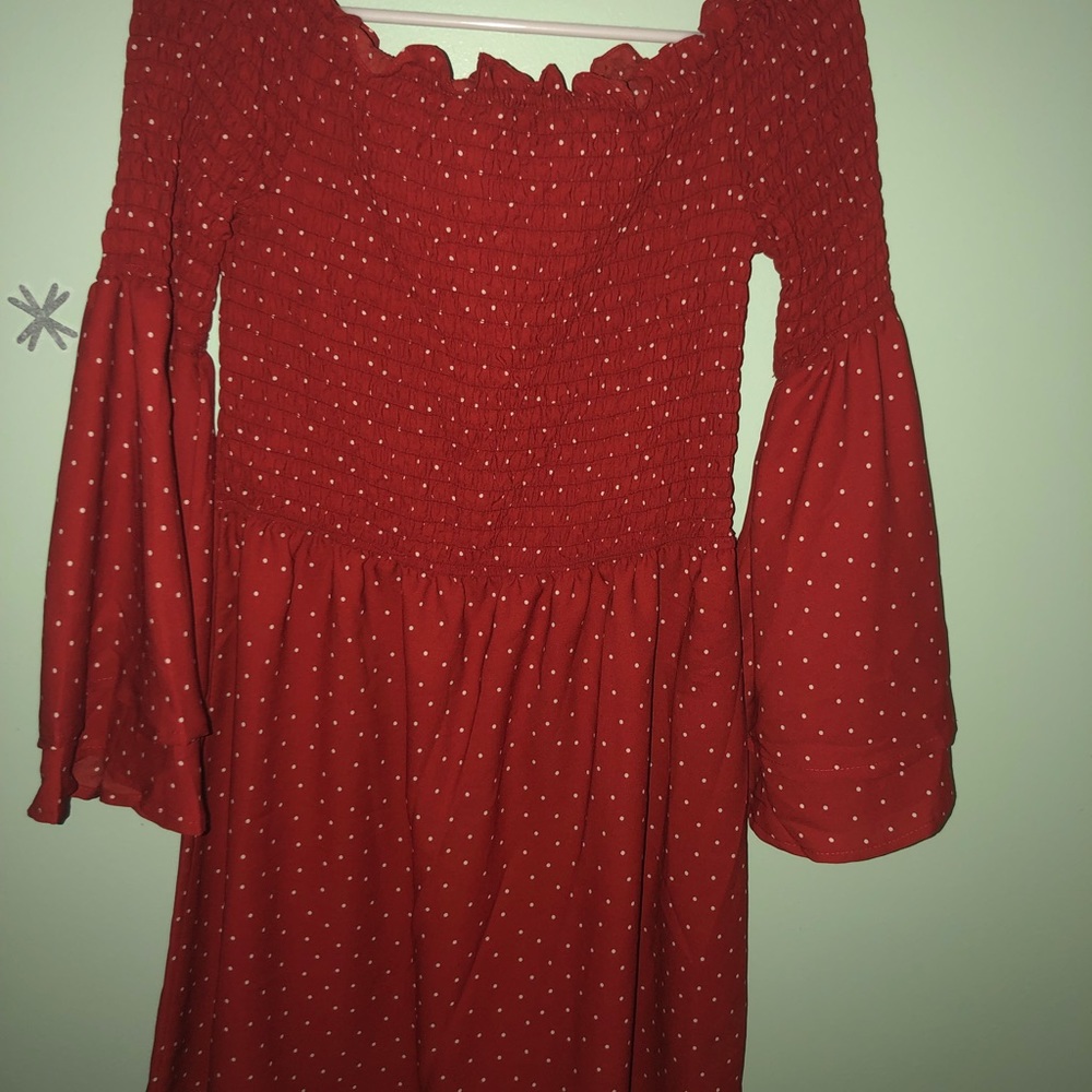 Rustic red off the shoulder dress